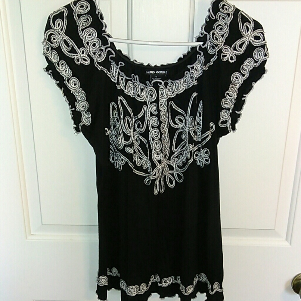 Black w white Embroidery Top
